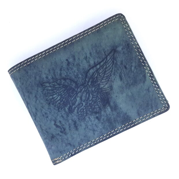 Real leather wallet with eagle motif green