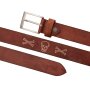 Buffalo leather belt with skull motif, 4 cm wide, length 90,100,110,120 cm, 6 pieces, dark brown