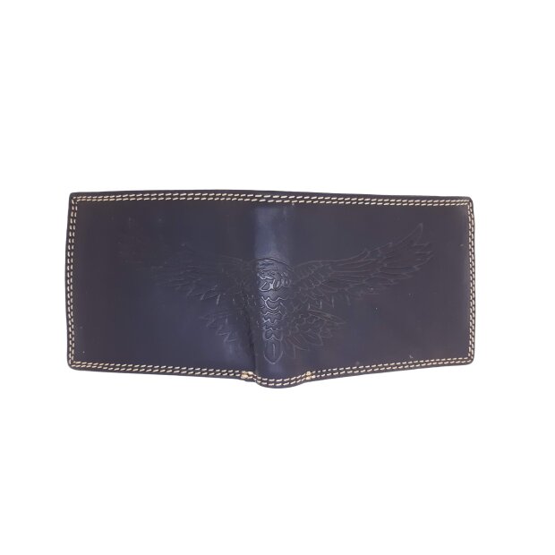 Real leather wallet with eagle motif black