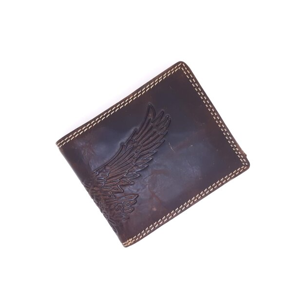 Hochwertige und robuste Geldb&ouml;rse aus Leder in Querformat mit einem Adlermotiv von der Marke Tillberg dunkelbraun