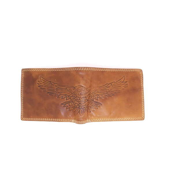 Real leather wallet with eagle motif tan