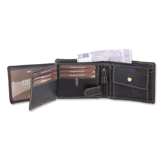 Real leather wallet with eagle motif navy blue