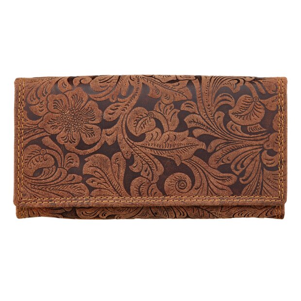 Real leather wallet, buffalo leather, full leather dark brown