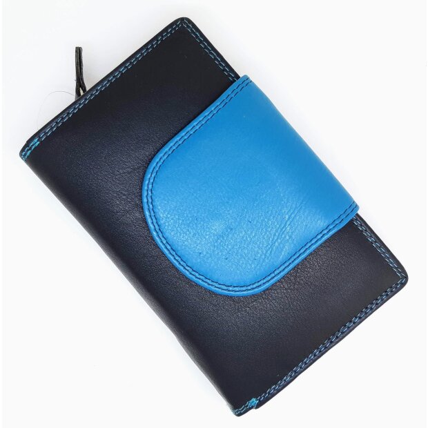 High quality and robust ladies wallet made from real leather black+royal blue