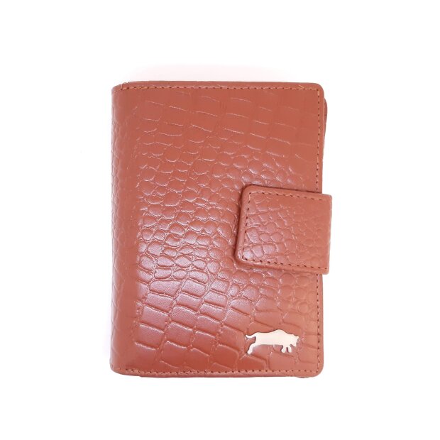 Wallet in croco look, real leather, robust, high quality tan