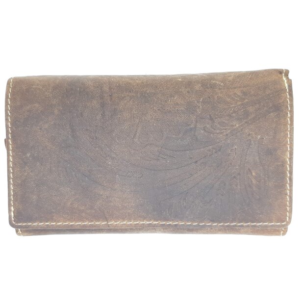 Ladies wallet with flower print dark brown