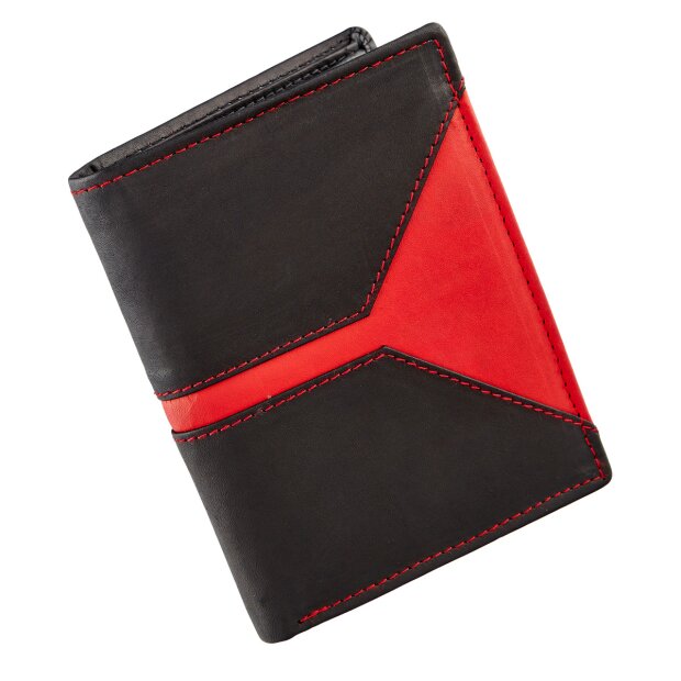 Real leather wallet black+red