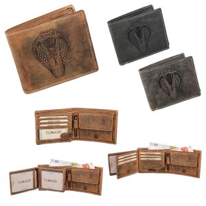Real leather wallet with cobra motif, katta hunter leather