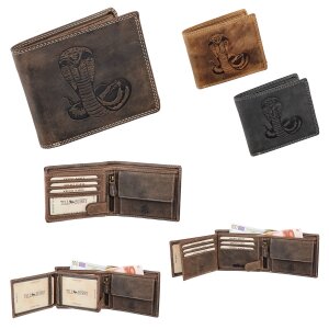 Real leather wallet with cobra motif, katta hunter leather