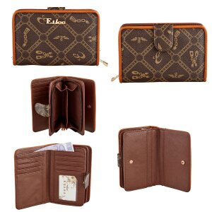 Leatherette wallet, brown with pattern