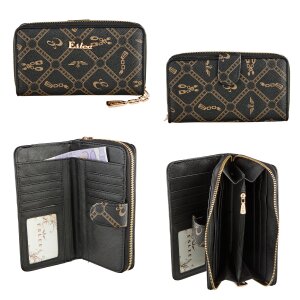 Leatherette wallet for ladies, black with pattern