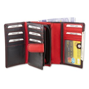 Tillberg ladies wallet wallet made from real nappa leather 9,5x15x3,5 cm black+red