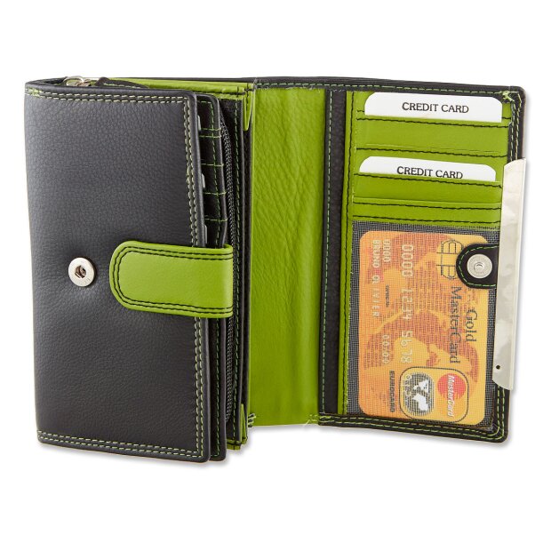 Tillberg ladies wallet wallet made from real nappa leather 9,5x15x3,5 cm black+pastel green
