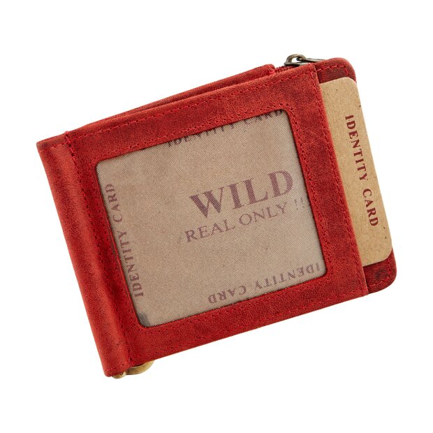 Wild Real Only!!! wallet/credit card case made from water buffalo leather with dollar clip/RFID protection, red