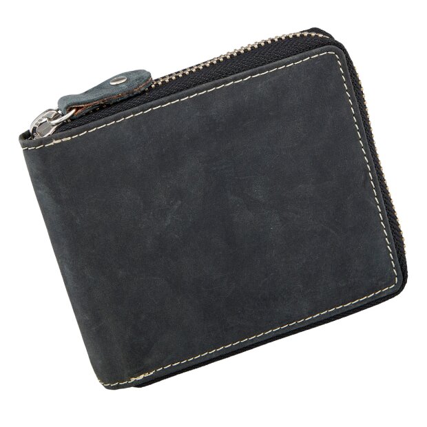 Wallet made from water buffalo leather with all-round zipper black