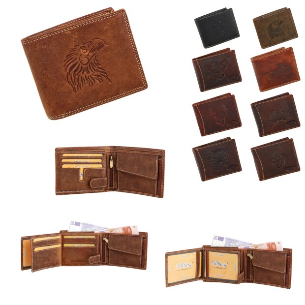 Real leather wallet with eagle motif orange