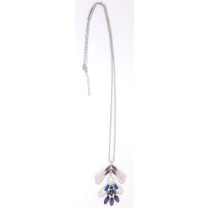 Long necklace with pendant with different coloured rhinestones