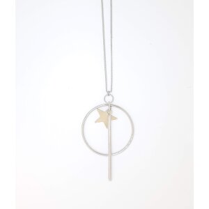 Necklace with star, rod, round pendant, length 90 cm