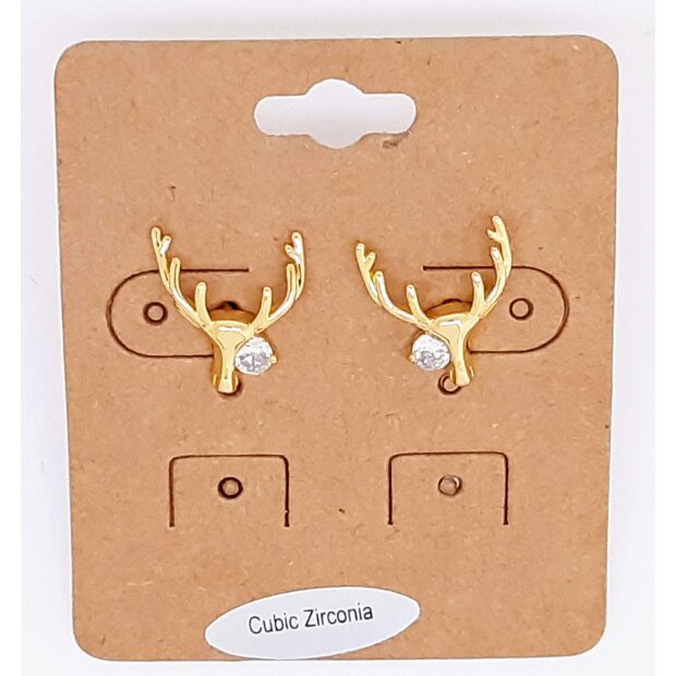 Earrings in the shape of a deer head with crystal stone, gold