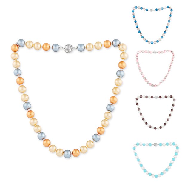 Perlenkette f&uuml;r Damen von Venture, Perlendurchmesser 1cm , strassbesetzer Magnetverschluss