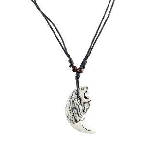 Leather necklace with saber tooth pendant with with...