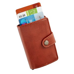 Credit card case made from leatherette cognac