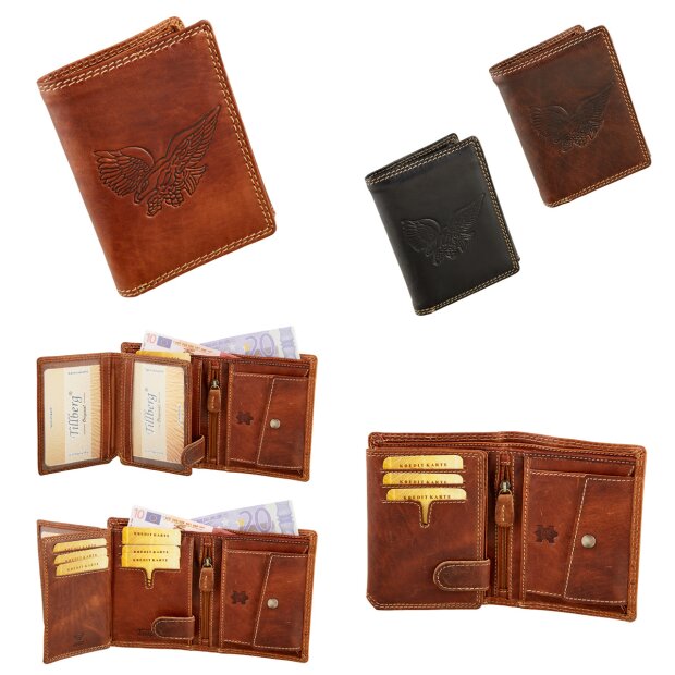 High quality real leather wallet with eagle motif in portrait format
