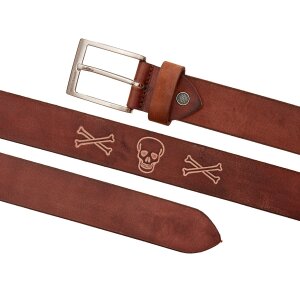 Belt made of water buffalo leather with skull motif, 4 cm...