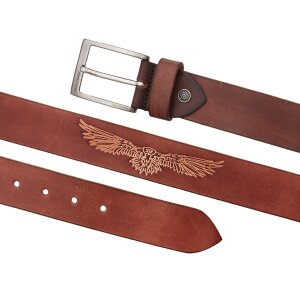 Buffalo leather belt with eagle motif, 4 cm wide, length...