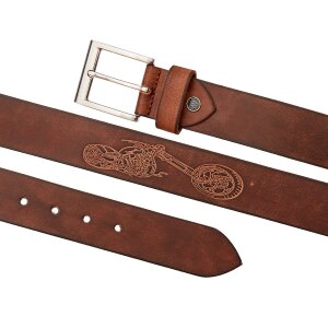 Buffalo leather belt with motor cycle motif, 4 cm wide,...
