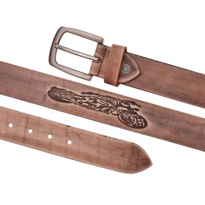 Buffalo leather belt with motor cycle motif, 4 cm wide,...