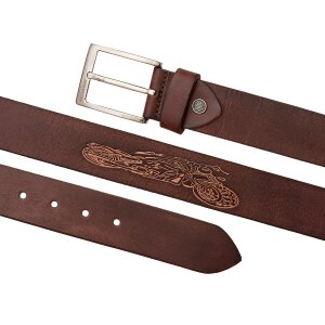 Buffalo leather belt with motor cycle motif, 4 cm wide, length 90,100,110,120 cm, 6 pieces
