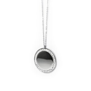 Stainless steel necklace with round pendant with crystal stones