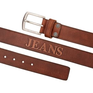 Buffalo leather belt with JEANS embossing and seam, 4 cm wide, length 90,100,110,120 cm, 6 pieces