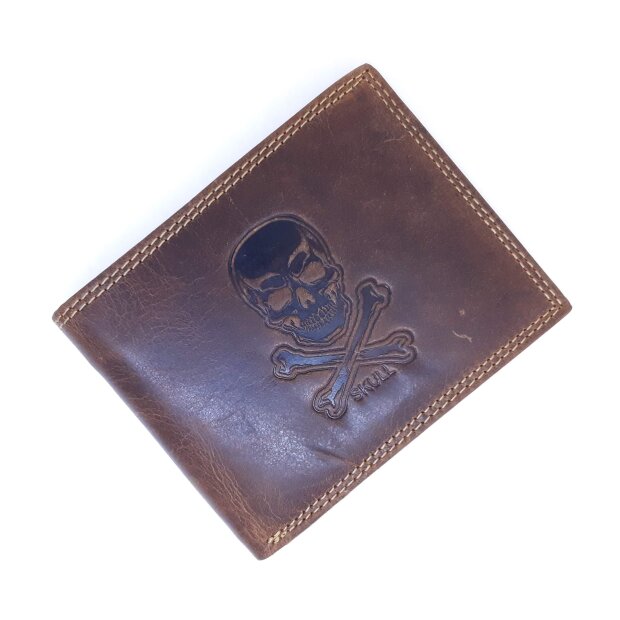 Tillberg wallet made from real vintage leather with skull motif brown