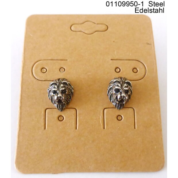 Stud earrings lion made from stainless steel silver