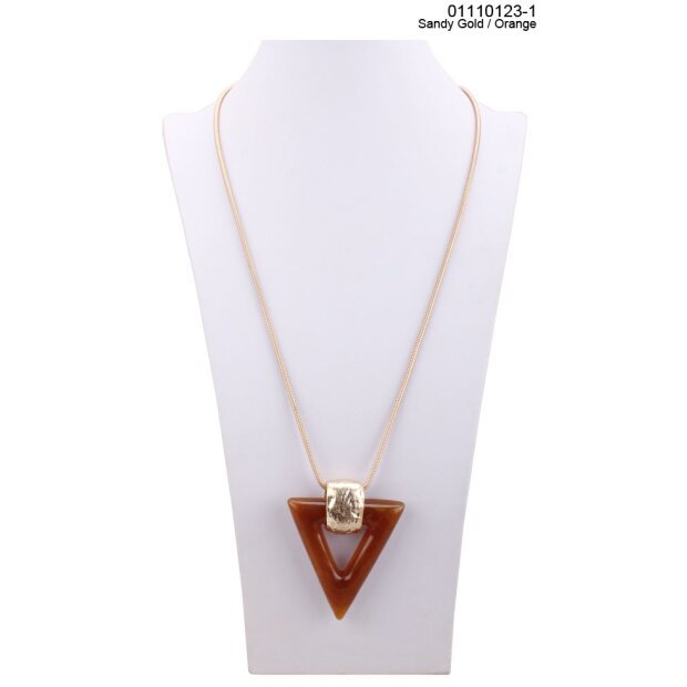 Fashionable long necklace with large pendant gold+orange