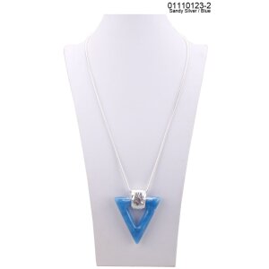 Modische lange Halskette mit gro&szlig;em Anh&auml;nger silber+blau