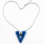 Fashionable long necklace with large pendant silver+blue