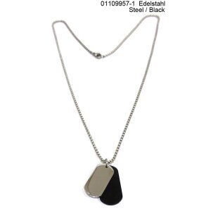 Stainless steel necklace with pendant silver+black