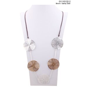 Fashionable long necklace with large round pendants sandy gold