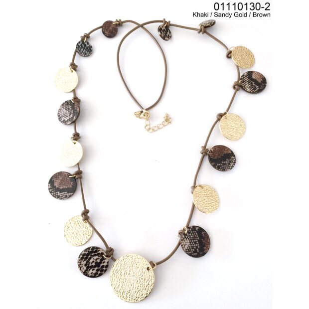 Fashionable long necklace with round pendants brown