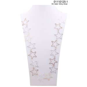 Fashionable long necklace with star pendants silver+gold