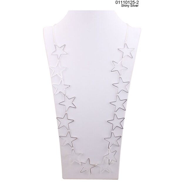 Fashionable long necklace with star pendants silver