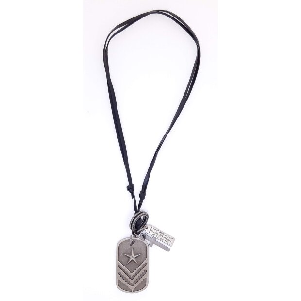 Real leather necklace with army pendant black