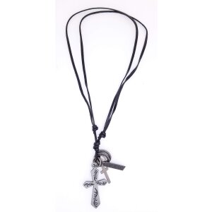 Real leather necklace with cross pendant