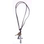 Real leather necklace with cross pendant dark brown