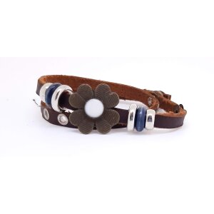 Real leather bracelet with flower brown