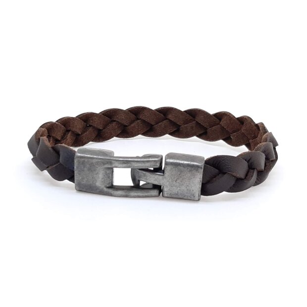 Real leather bracelet braided dark brown