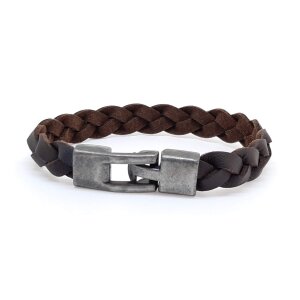 Real leather bracelet braided dark brown
